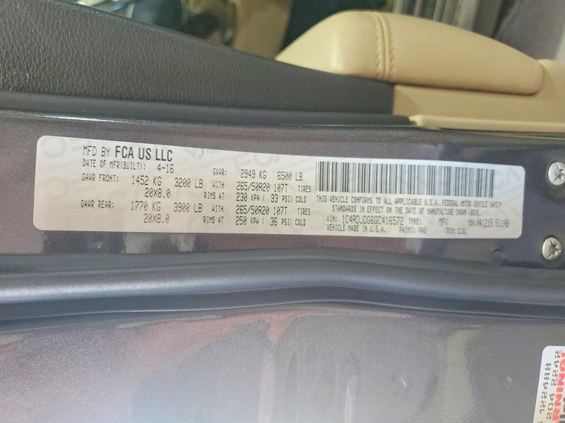 Продажа на аукционе авто 2016 Dodge Durango, vin: 1C4RDJDG6GC416572, номер лота: 63648966