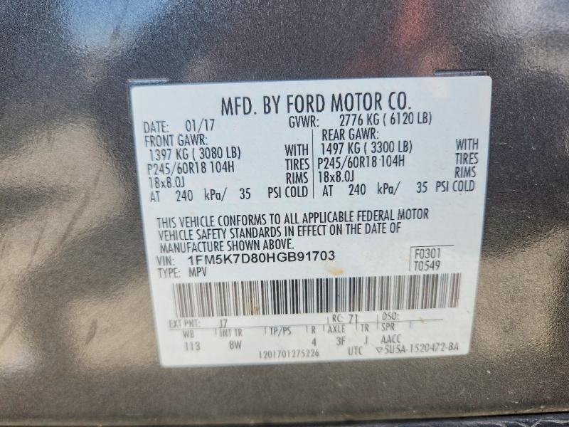 Продаж на аукціоні авто 2017 Ford Explorer, vin: 1FM5K7D80HGB91703, номер лоту: 65513456
