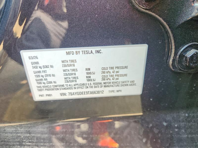 2026 Tesla Model Y მანქანა იყიდება აუქციონზე, vin: 7SAYGDEE9TA663812, აუქციონის ნომერი: 63830476