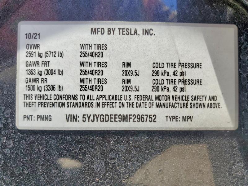 Продаж на аукціоні авто 2021 Tesla Model Y, vin: 5YJYGDEE9MF296752, номер лоту: 63556006