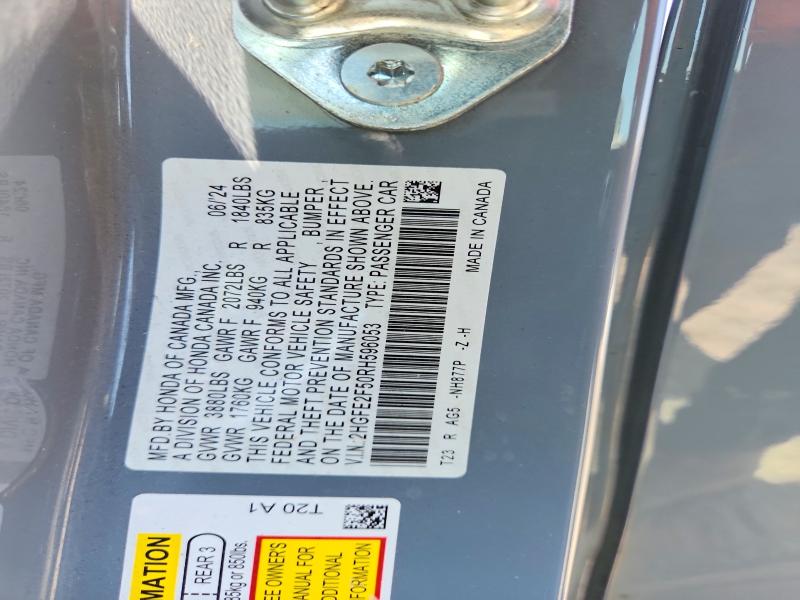 Продаж на аукціоні авто 2024 Honda Civic, vin: 2HGFE2F50RH596053, номер лоту: 66926016