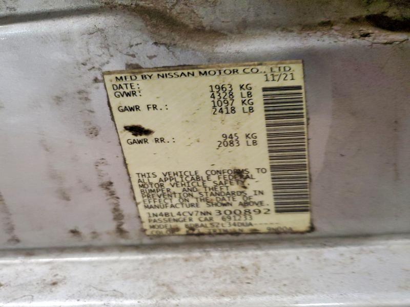 2022 Nissan Altima მანქანა იყიდება აუქციონზე, vin: 1N4BL4CV7NN300892, აუქციონის ნომერი: 66012016