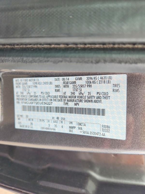 2014 Ford Escape მანქანა იყიდება აუქციონზე, vin: 1FMCU0F72EUE56227, აუქციონის ნომერი: 66020746