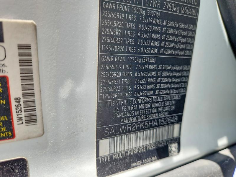 Aukcja sprzedaży 2017 Land Rover Range Rover Sport, vin: SALWR2FK5HA152648, numer aukcji: 64336406