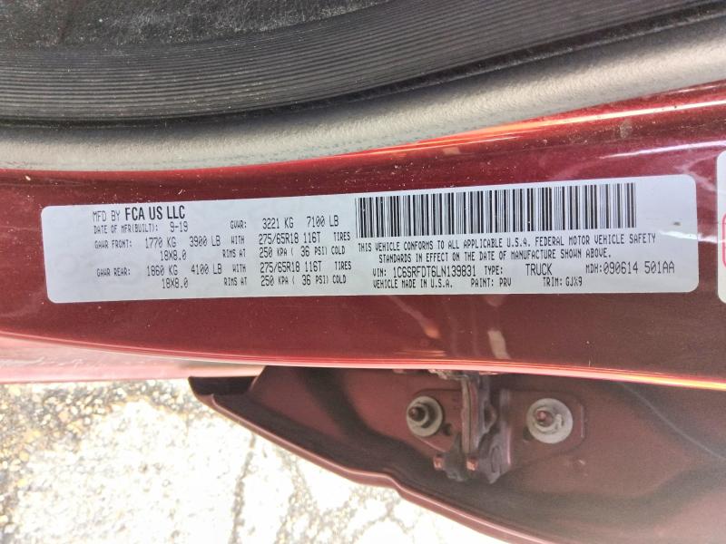 65566696 :رقم المزاد ، 1C6SRFDT6LN139831 vin ، 2020 Ram 1500 مزاد بيع