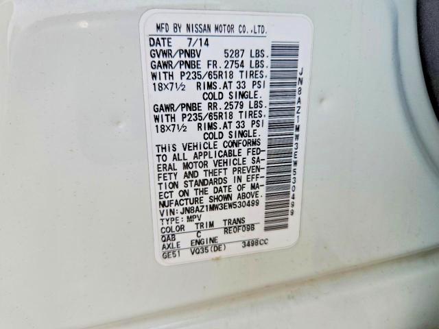 2014 Nissan Murano მანქანა იყიდება აუქციონზე, vin: JN8AZ1MW3EW530499, აუქციონის ნომერი: 67254606