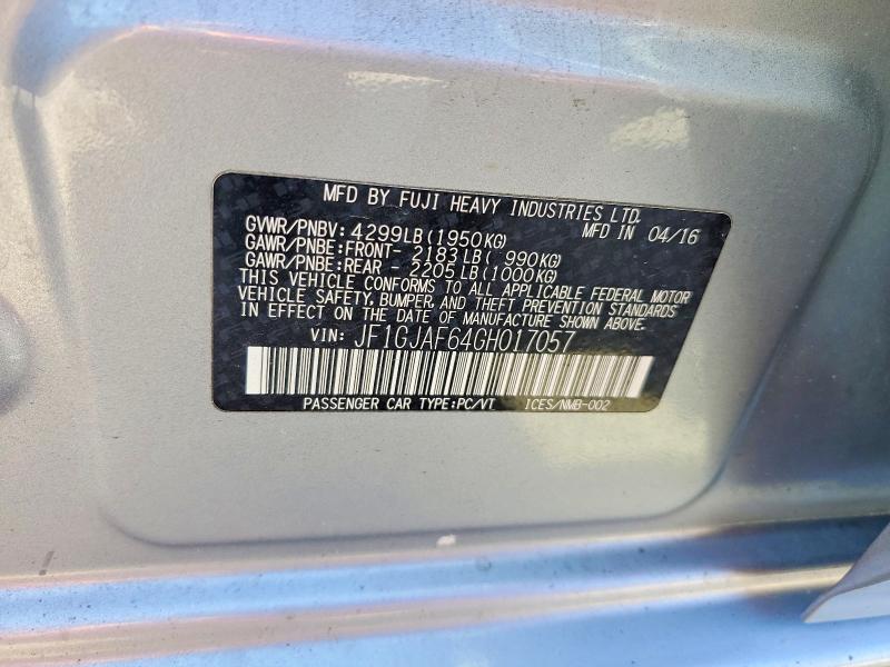 2016 Subaru Impreza მანქანა იყიდება აუქციონზე, vin: JF1GJAF64GH017057, აუქციონის ნომერი: 63515076