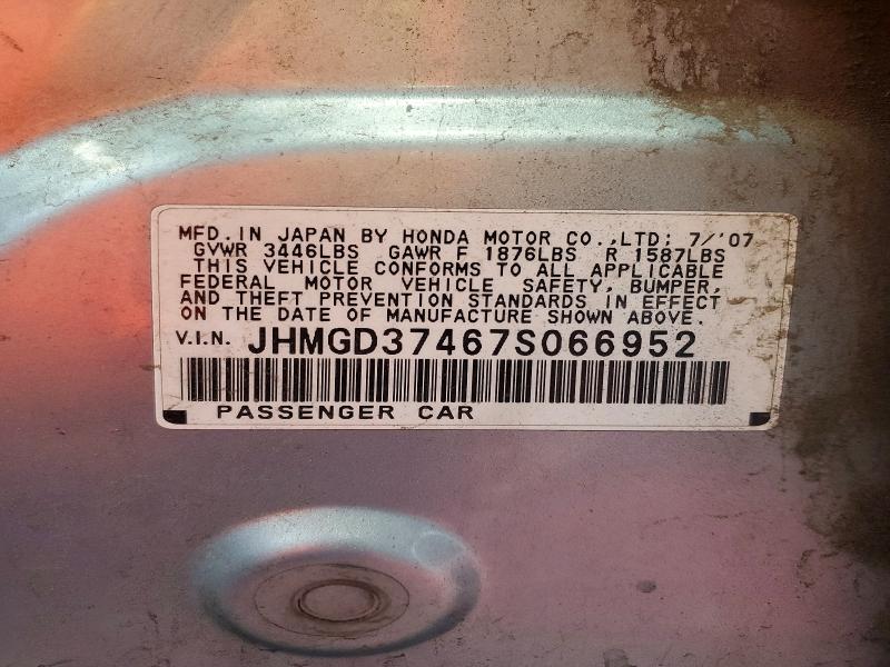 Aukcja sprzedaży 2007 Honda Fit, vin: JHMGD37467S066952, numer aukcji: 64081446