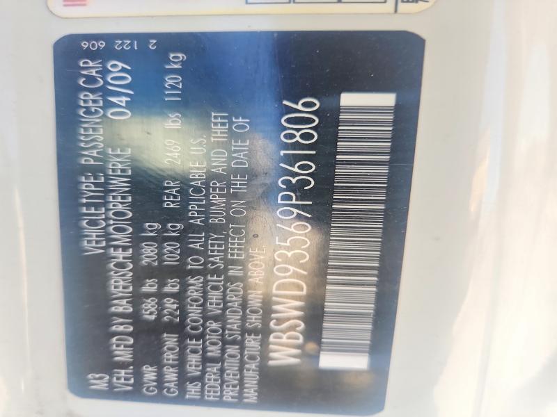 65310216 :رقم المزاد ، WBSWD93569P361806 vin ، 2009 Bmw M3 مزاد بيع