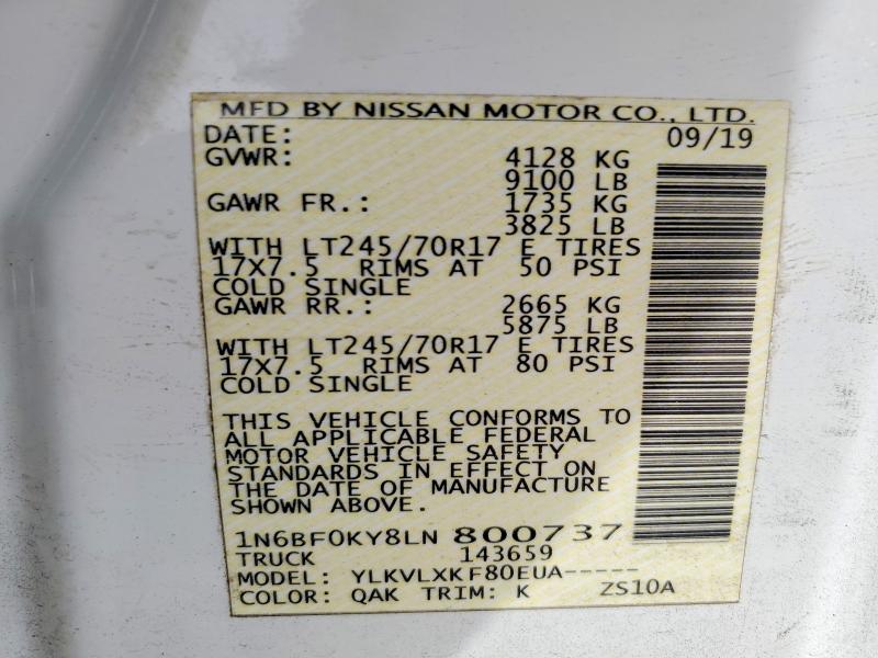 64092716 :رقم المزاد ، 1N6BF0KY8LN800737 vin ، 2020 Nissan Nv 2500 مزاد بيع