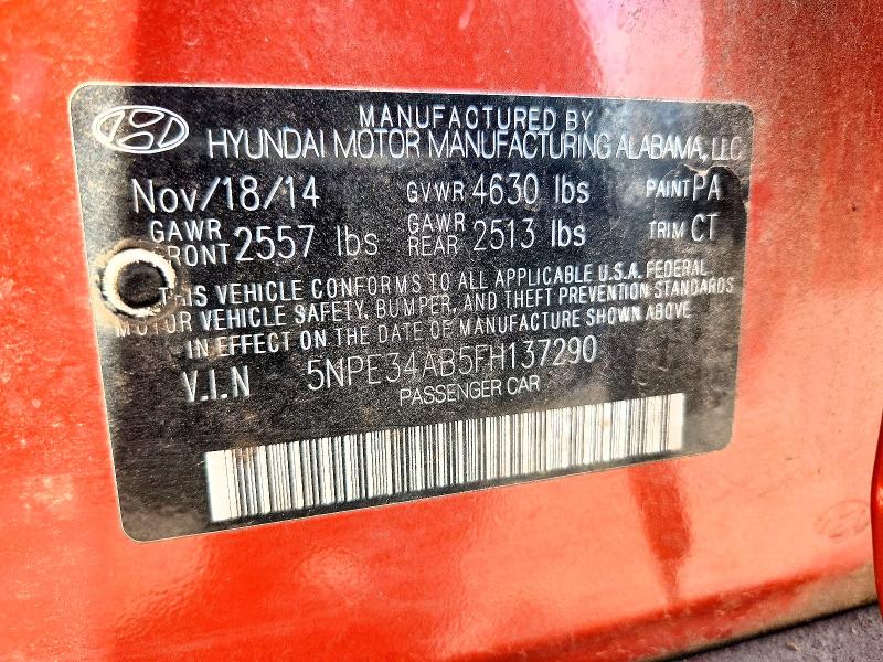 2015 Hyundai Sonata მანქანა იყიდება აუქციონზე, vin: 5NPE34AB5FH137290, აუქციონის ნომერი: 65752506