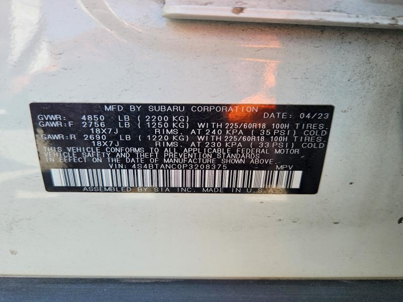 64072256 :رقم المزاد ، 4S4BTANC0P3208375 vin ، 2023 Subaru Outback مزاد بيع
