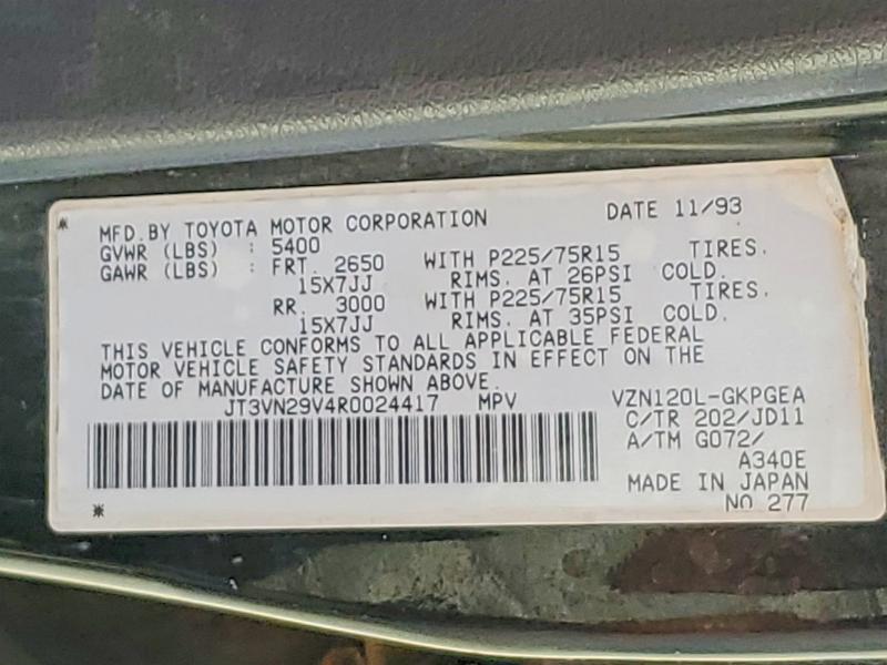 Aukcja sprzedaży 1994 Toyota 4runner, vin: JT3VN29V4R0024417, numer aukcji: 63860276
