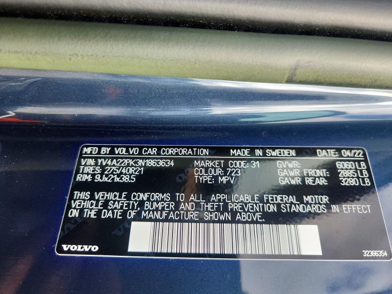 Продаж на аукціоні авто 2022 Volvo Xc90, vin: YV4A22PK3N1863634, номер лоту: 64050626