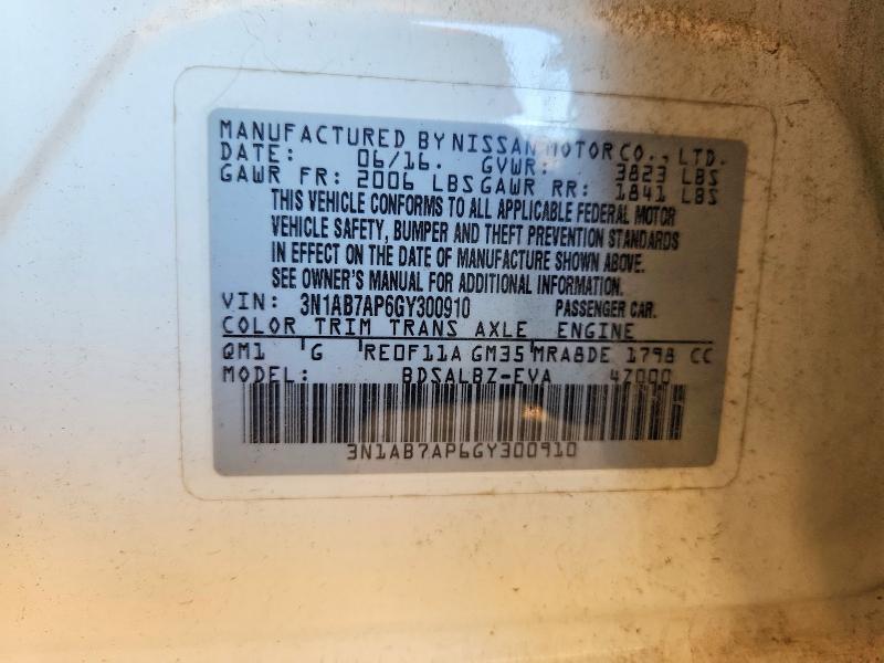 Aukcja sprzedaży 2016 Nissan Sentra, vin: 3N1AB7AP6GY300910, numer aukcji: 66979736