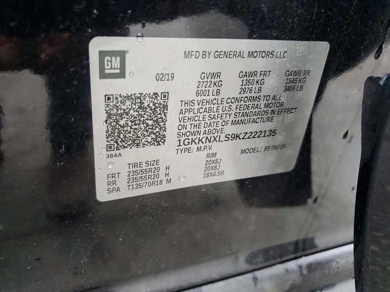 Aukcja sprzedaży 2019 Gmc Acadia, vin: 1GKKNXLS9KZ222135, numer aukcji: 66790376