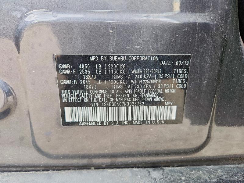Aukcja sprzedaży 2019 Subaru Outback, vin: 4S4BSENC7K3325762, numer aukcji: 66046586