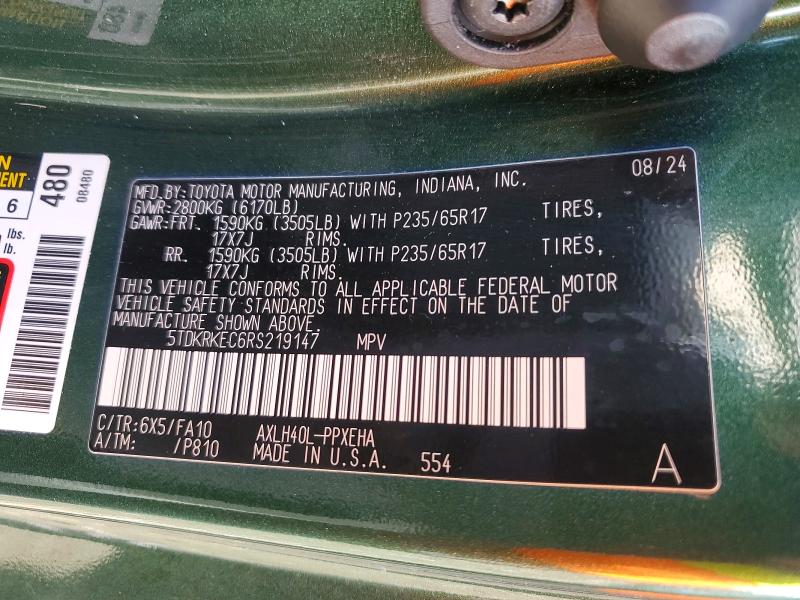 2024 Toyota Sienna მანქანა იყიდება აუქციონზე, vin: 5TDKRKEC6RS219147, აუქციონის ნომერი: 66127936