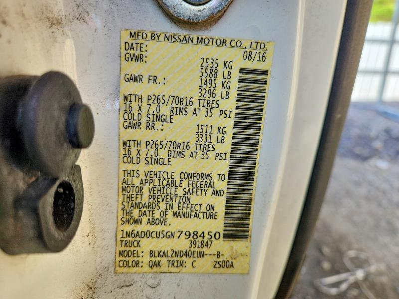 2016 Nissan Frontier მანქანა იყიდება აუქციონზე, vin: 1N6AD0CU5GN798450, აუქციონის ნომერი: 66358506