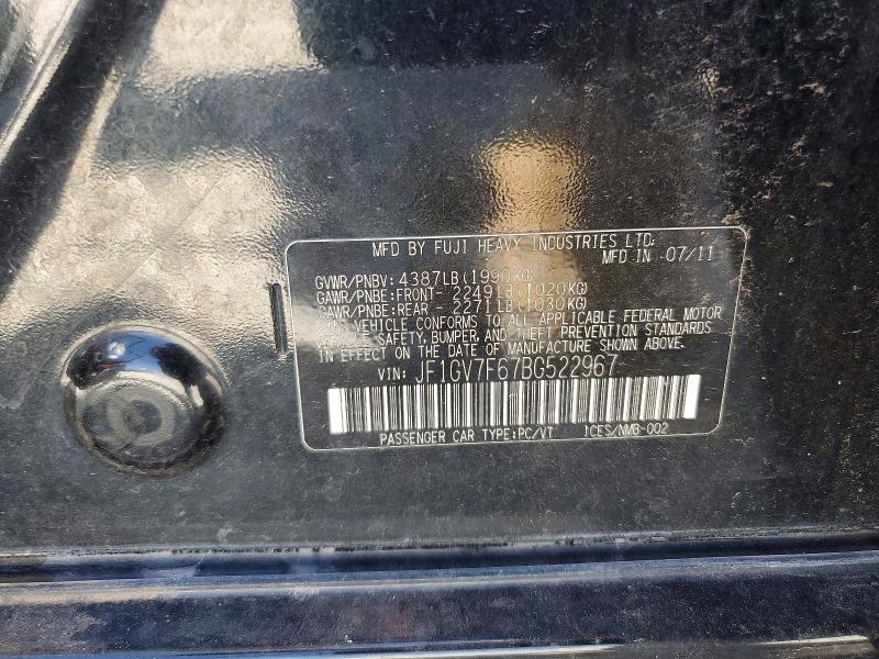 2011 Subaru Impreza მანქანა იყიდება აუქციონზე, vin: JF1GV7F67BG522967, აუქციონის ნომერი: 65150016
