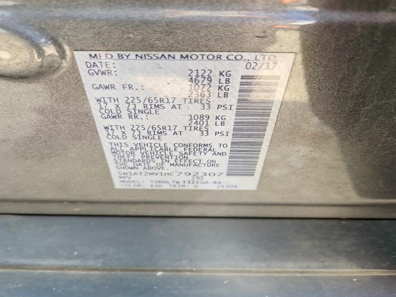 66491146 :رقم المزاد ، 5N1AT2MV1HC792307 vin ، 2017 Nissan Rogue مزاد بيع