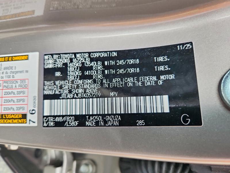 Aukcja sprzedaży 2026 Toyota Land Cruiser, vin: JTEABFAJ8TK057219, numer aukcji: 65159346