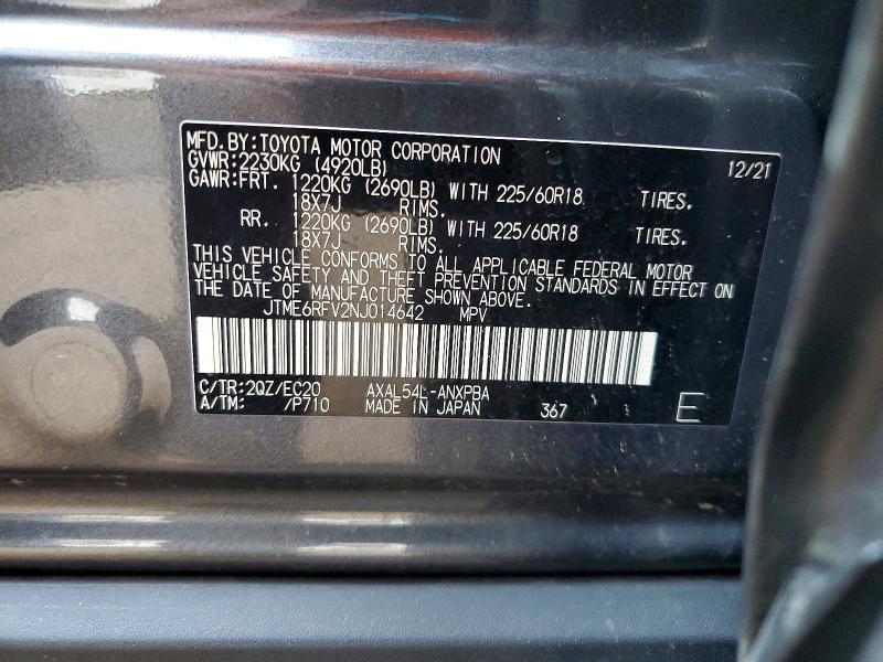 64015866 :رقم المزاد ، JTME6RFV2NJ014642 vin ، 2022 Toyota Rav4 مزاد بيع