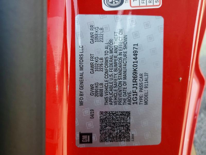 Aukcja sprzedaży 2019 Chevrolet Camaro, vin: 1G1FJ1R69K0144971, numer aukcji: 63402926