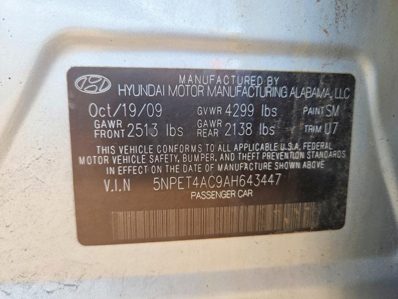65621106 :رقم المزاد ، 5NPET4AC9AH643447 vin ، 2010 Hyundai Sonata مزاد بيع