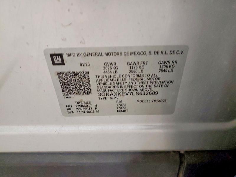 2020 Chevrolet Equinox მანქანა იყიდება აუქციონზე, vin: 3GNAXKEV7LS632689, აუქციონის ნომერი: 67172446