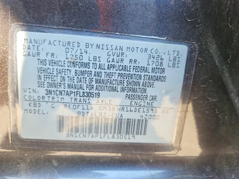 Продаж на аукціоні авто 2015 Nissan Versa, vin: 3N1CN7AP1FL830519, номер лоту: 66999406