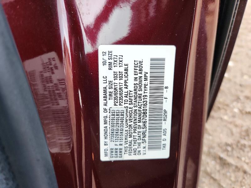 Aukcja sprzedaży 2013 Honda Odyssey, vin: 5FNRL5H67DB016319, numer aukcji: 65723836