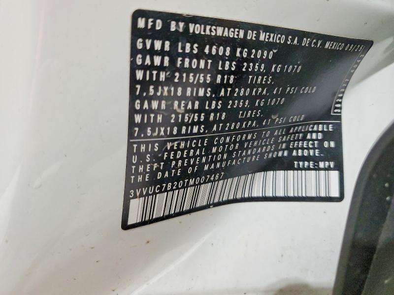 64924646 :رقم المزاد ، 3VVUC7B20TM007467 vin ، 2026 Volkswagen Taos مزاد بيع