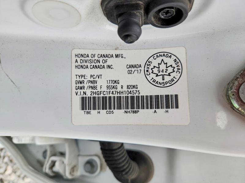 Продаж на аукціоні авто 2017 Honda Civic, vin: 2HGFC1F47HH104575, номер лоту: 66075866