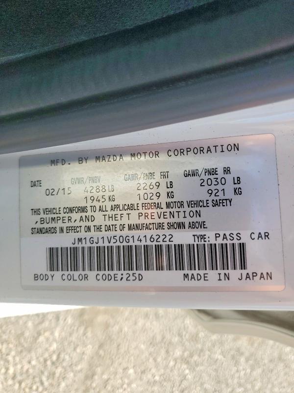 66085296 :رقم المزاد ، JM1GJ1V50G1416222 vin ، 2016 Mazda 6 مزاد بيع