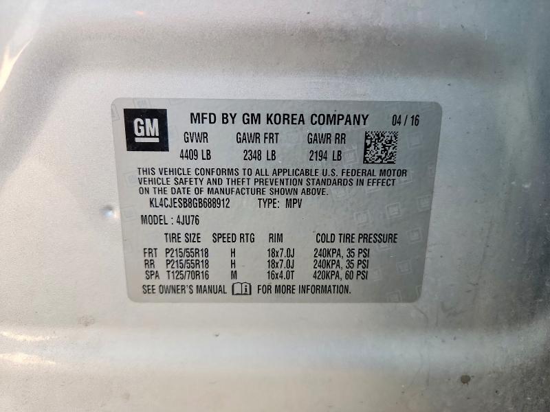 Auction sale of the 2016 Buick Encore, vin: KL4CJESB8GB688912, lot number: 63797426