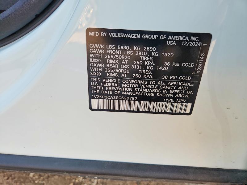 63145006 :رقم المزاد ، 1V2KR2CA3SC520787 vin ، 2025 Volkswagen Atlas مزاد بيع