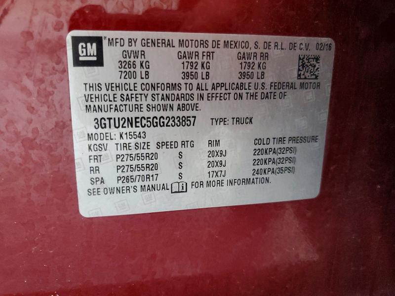 64401986 :رقم المزاد ، 3GTU2NEC5GG233857 vin ، 2016 Gmc Sierra مزاد بيع
