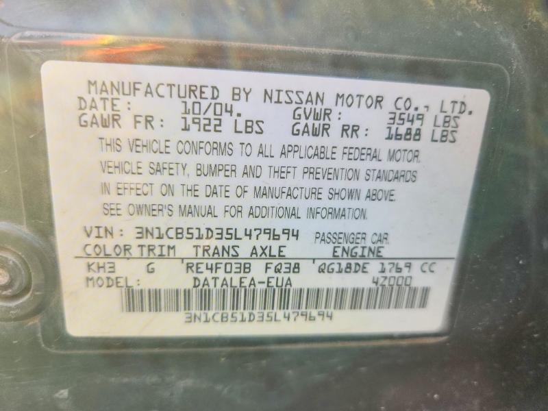 Продажа на аукционе авто 2005 Nissan Sentra, vin: 3N1CB51D35L479694, номер лота: 63440556