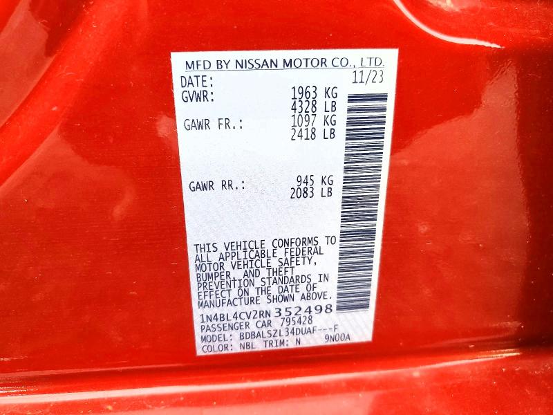 Aukcja sprzedaży 2024 Nissan Altima, vin: 1N4BL4CV2RN352498, numer aukcji: 65266546