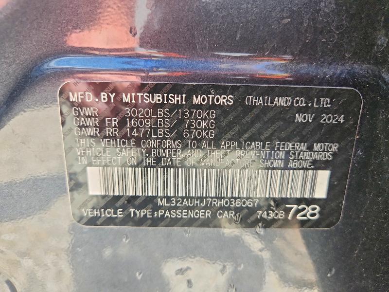 2024 Mitsubishi Mirage მანქანა იყიდება აუქციონზე, vin: ML32AUHJ7RH036067, აუქციონის ნომერი: 64488936