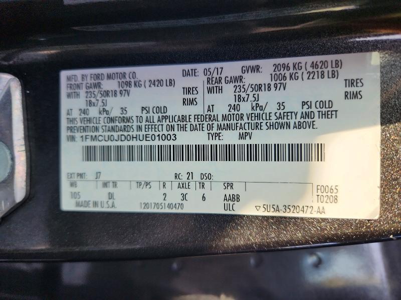 Продажа на аукционе авто 2017 Ford Escape, vin: 1FMCU0JD0HUE01003, номер лота: 65743966