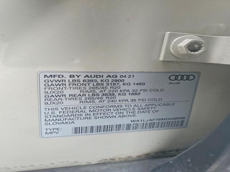 Продажа на аукционе авто 2021 Audi Q7, vin: WA1LJAF78MD038959, номер лота: 66789086