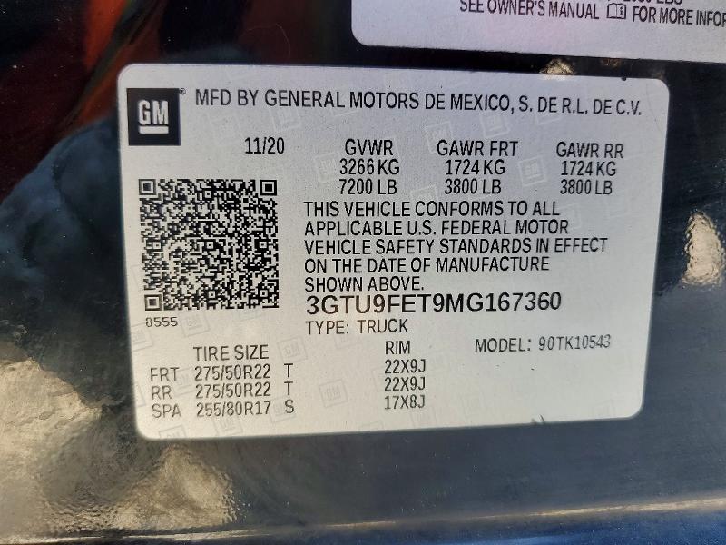 65348486 :رقم المزاد ، 3GTU9FET9MG167360 vin ، 2021 Gmc Sierra مزاد بيع