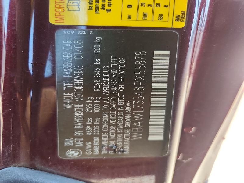 65169536 :رقم المزاد ، WBAWL73548PX55878 vin ، 2008 Bmw 335 مزاد بيع