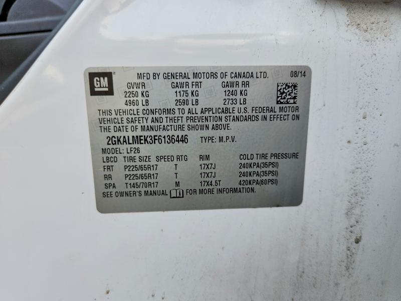 Aukcja sprzedaży 2015 Gmc Terrain, vin: 2GKALMEK3F6136446, numer aukcji: 65151906