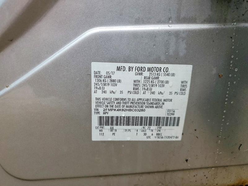 64177216 :رقم المزاد ، 2FMPK4K92HBC03280 vin ، 2017 Ford Edge مزاد بيع