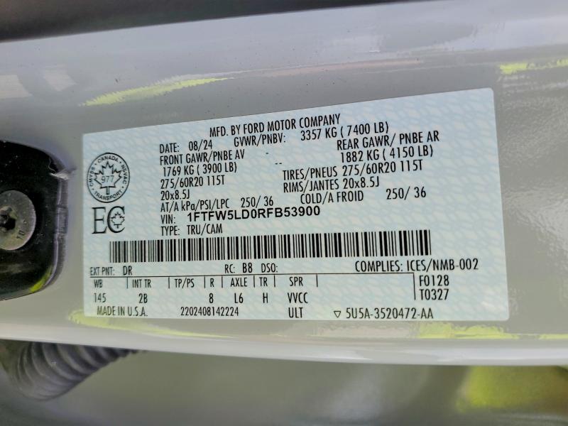 Продаж на аукціоні авто 2024 Ford F150, vin: 1FTFW5LD0RFB53900, номер лоту: 65345716
