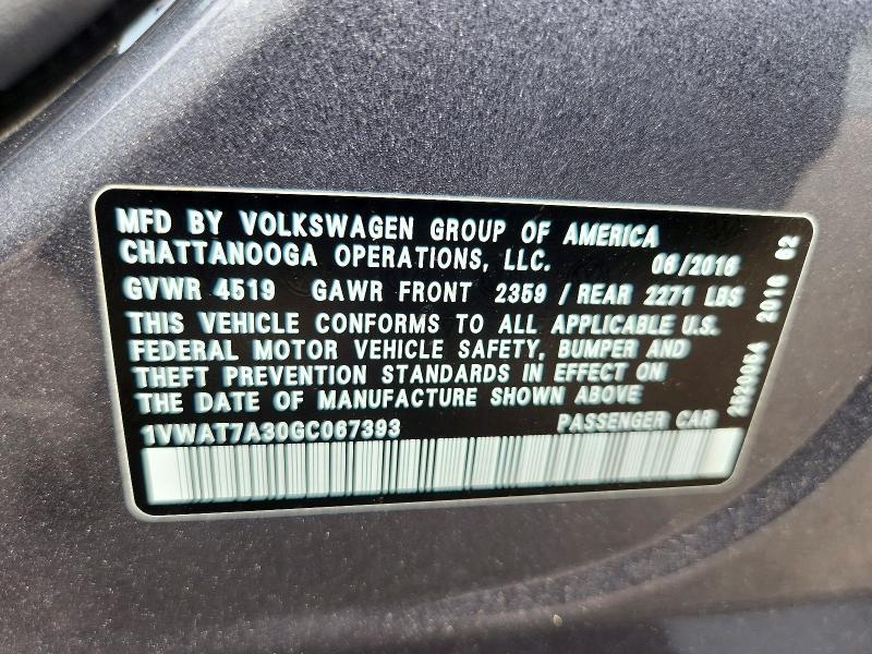 Aukcja sprzedaży 2016 Volkswagen Passat, vin: 1VWAT7A30GC067393, numer aukcji: 66814346