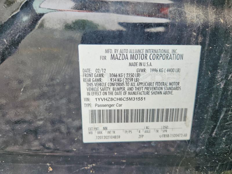2012 Mazda 6 მანქანა იყიდება აუქციონზე, vin: 1YVHZ8CH6C5M31551, აუქციონის ნომერი: 63919816